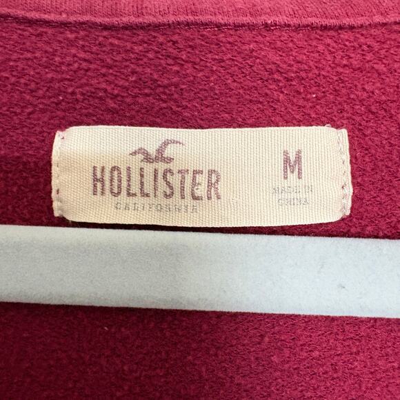Hollister burgundy zip hoodie medium floral logo Y2K vintage cozycore See pics - Picture 7 of 10